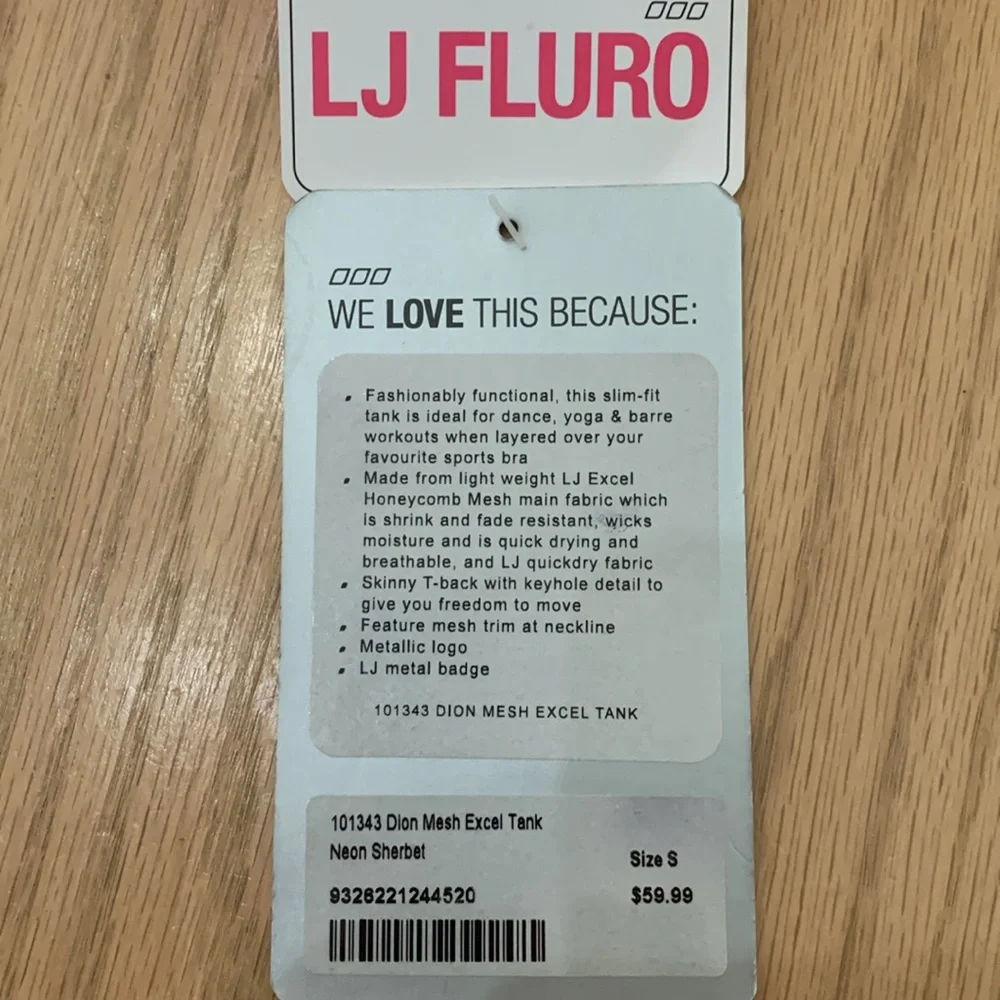 NWT- Lorna Jane Dion Mesh Excel Tank- Neon Sherbert - Picture 6 of 7